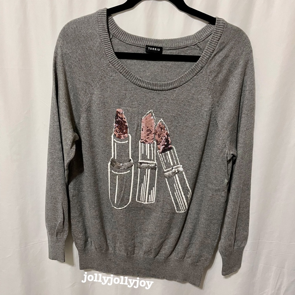 Torrid Sequin Lipstick Raglan Sweater 0X